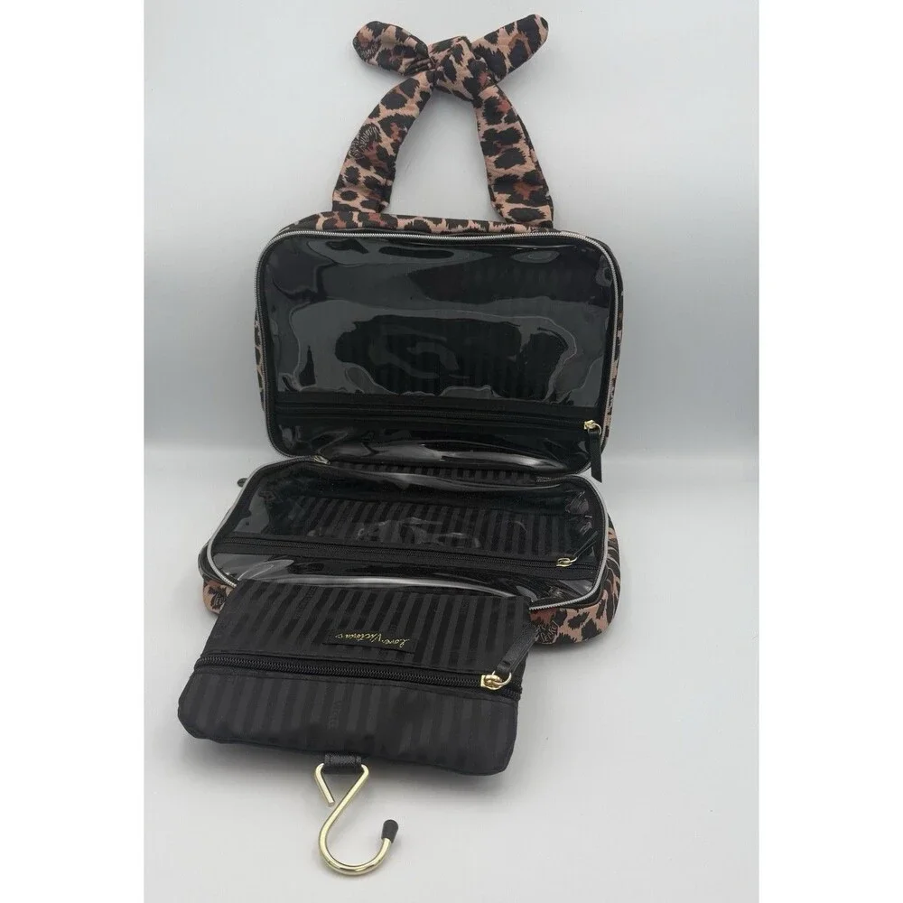 Victoria’s Secret Hanging Makeup Train Case Leopard Print Travel Cosmetic Bag